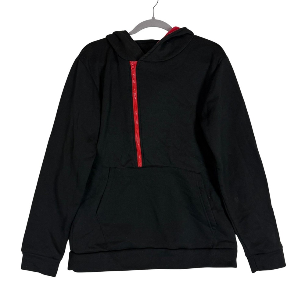 SWAG Hoodie Sweatshirt Mens Small Black Red Fleece Half Zip Kangaroo Pocket